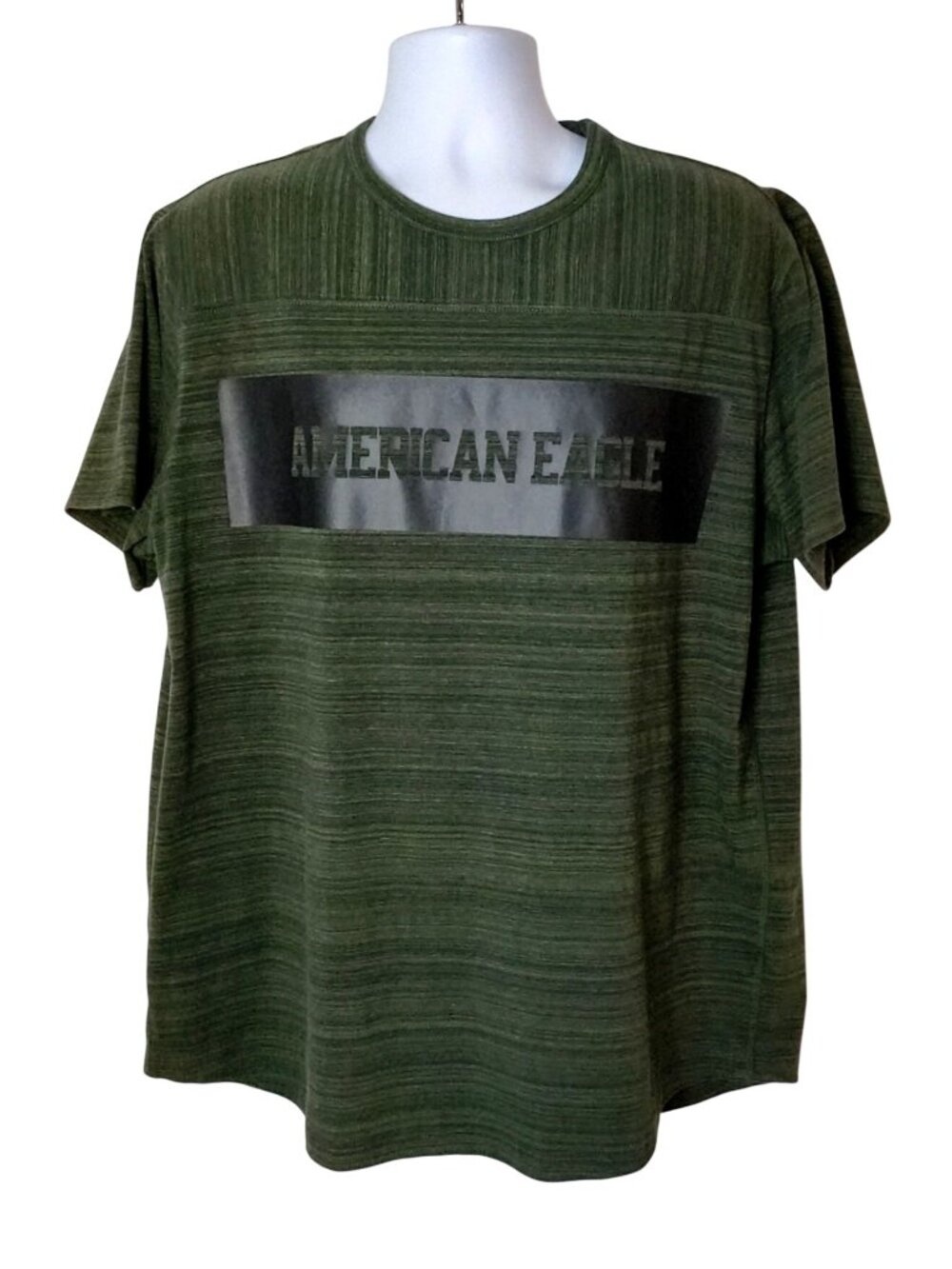 American Eagle Mens XXL Tee Active Flex Green Blue Striped Short Slv Casual Prep - Picture 1 of 7